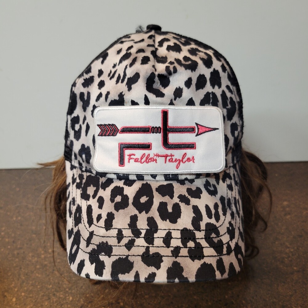 Mega Cap Trucker Hat Womens OS White Black Leopard Print Fallon Taylor Snapback